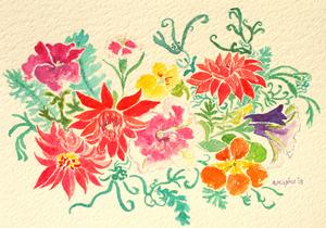 California Poppies, Petunias, and Nasturtiums