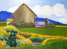 Barn with White Clouds